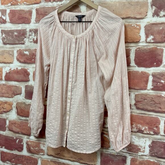 Ralph Lauren Chaps Top Women's Small Pink Embroidered Striped Casual Shirt - Picture 3 of 8